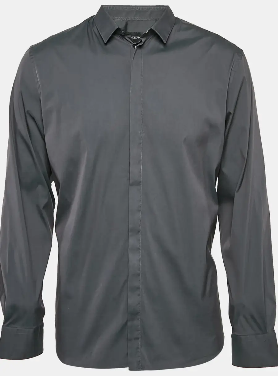Emporio Armani Grey Stretch Cotton Long Sleeve Shirt XXXL