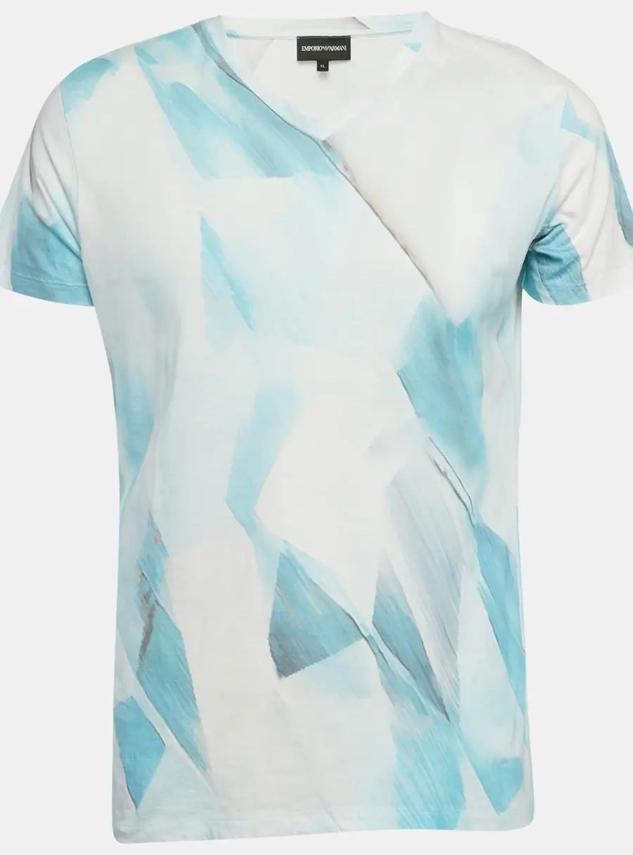 Emporio Armani Blue Printed Cotton T-Shirt XL