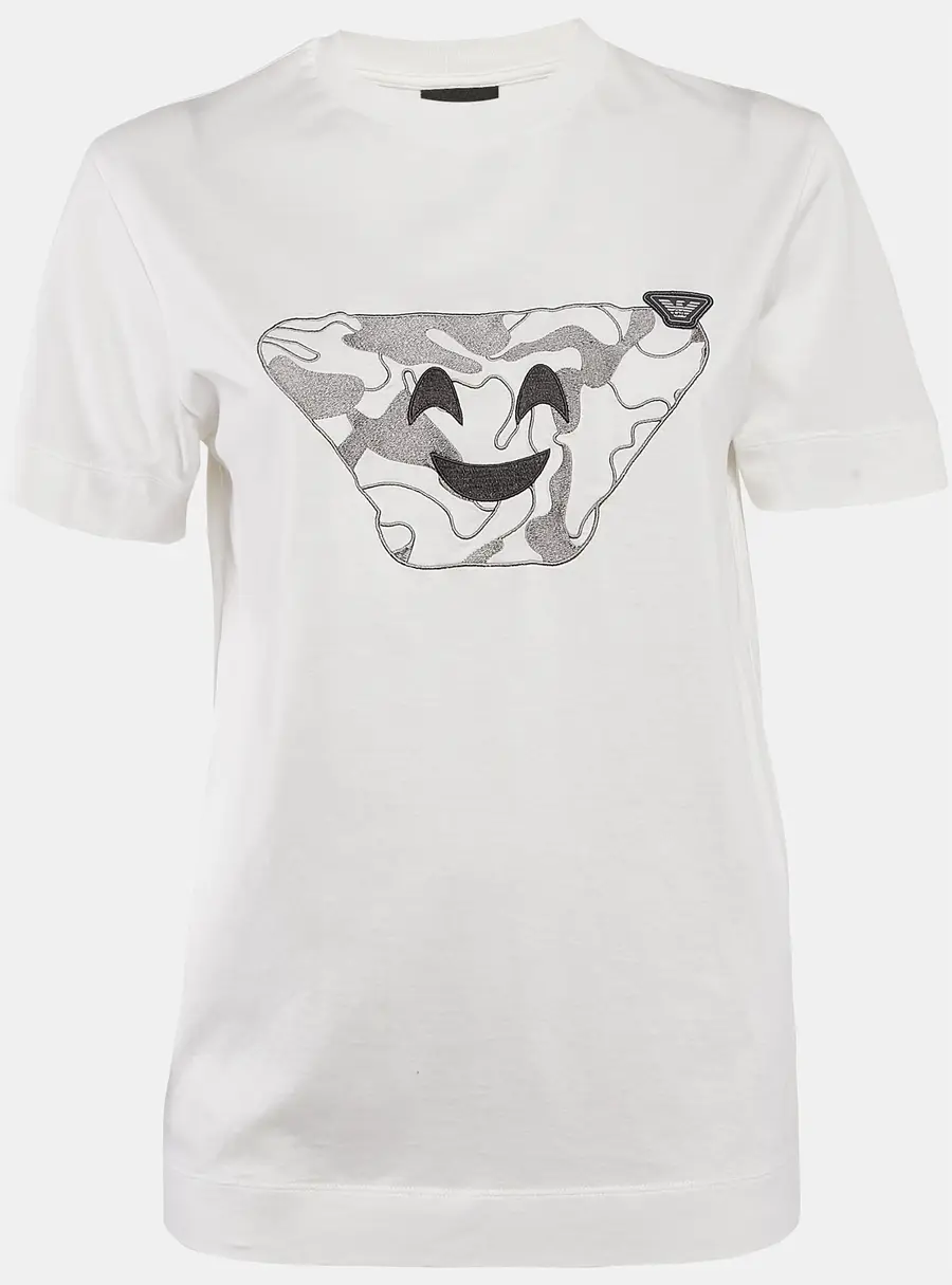 Emporio Armani White Embroidered Cotton T-Shirt XS