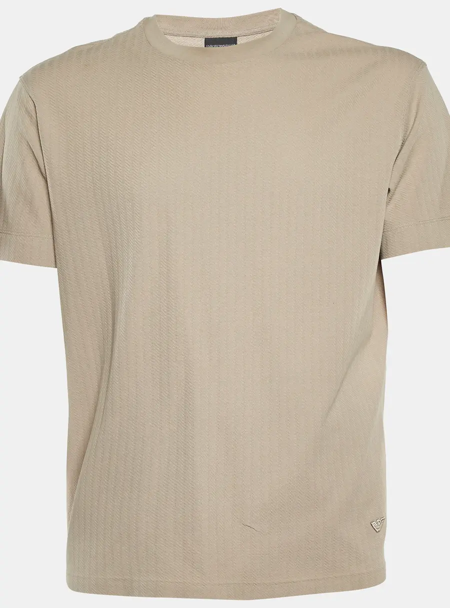 Emporio Armani Beige Textured Knit Crew Neck T-Shirt XL