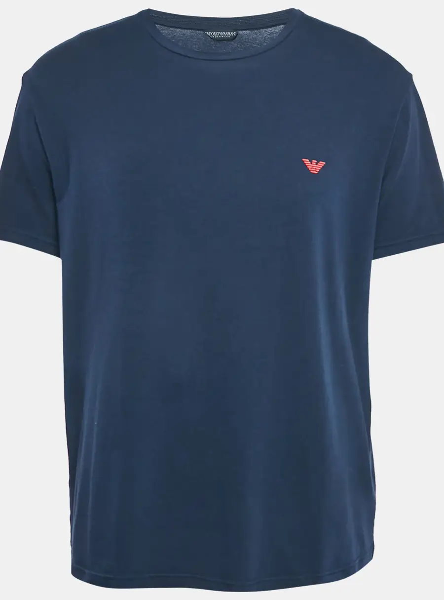 Emporio Armani Navy Blue Logo Printed Cotton Crew Neck T-Shirt XL
