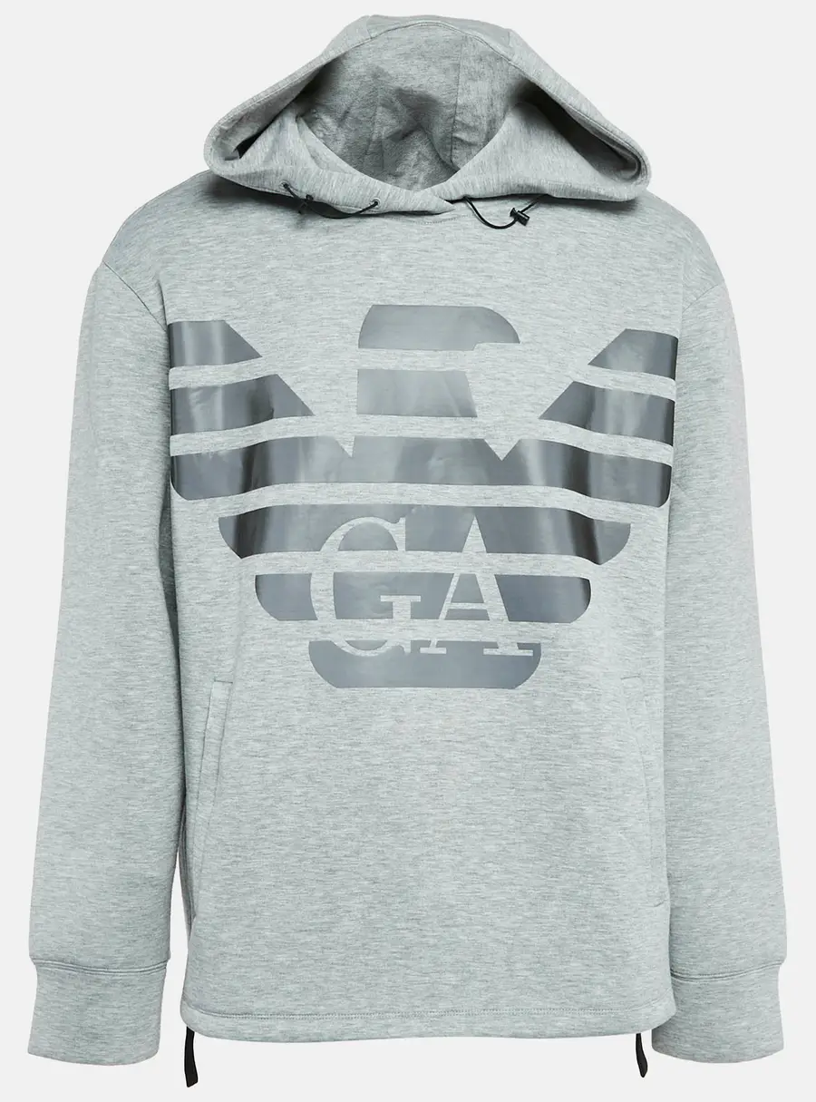 Emporio Armani Grey Melange Eagle Logo Print Neoprene Hoodie XL