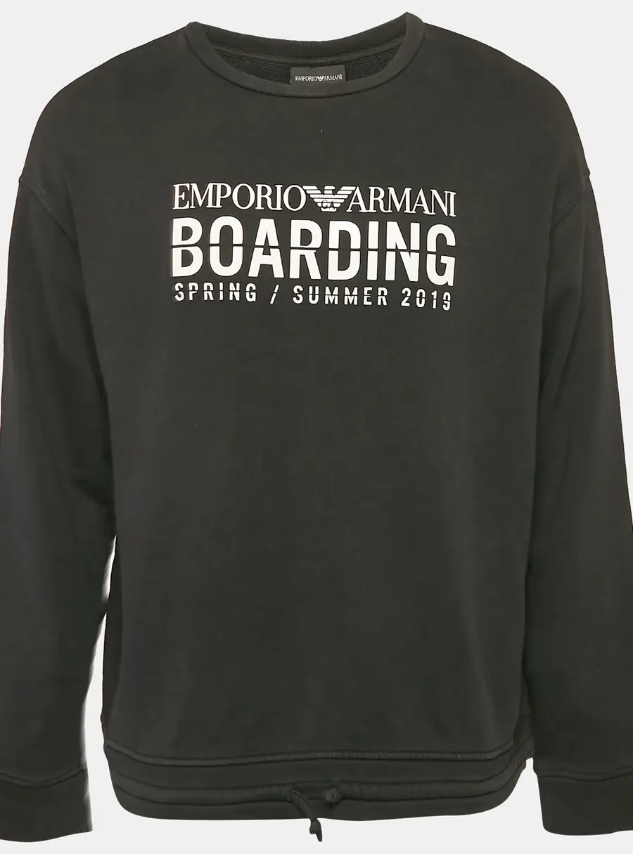 Emporio Armani Black Printed Cotton Crew Neck Sweatshirt L