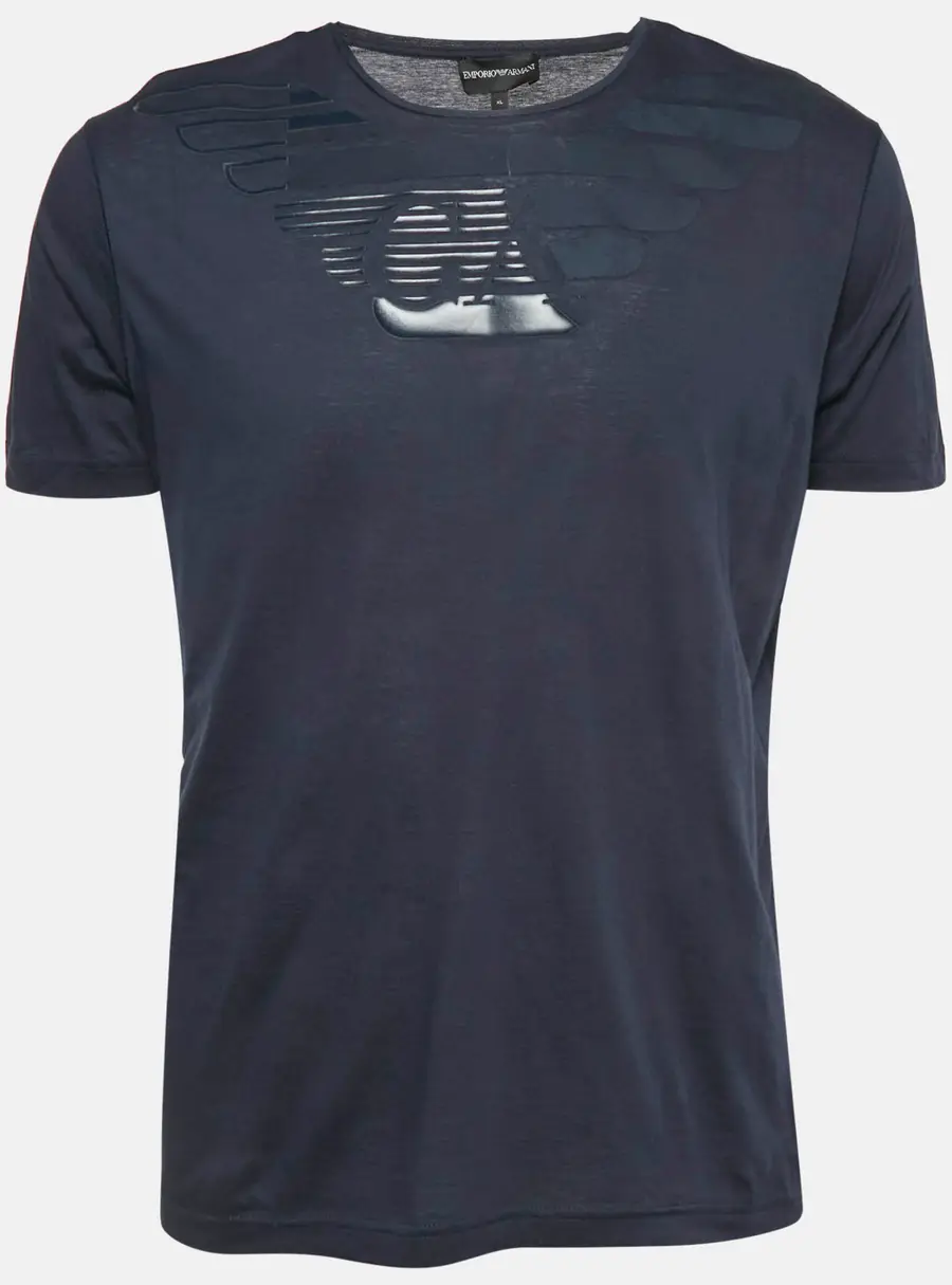 Emporio Armani Logo Print Navy Blue Cotton Round Neck T-Shirt XL