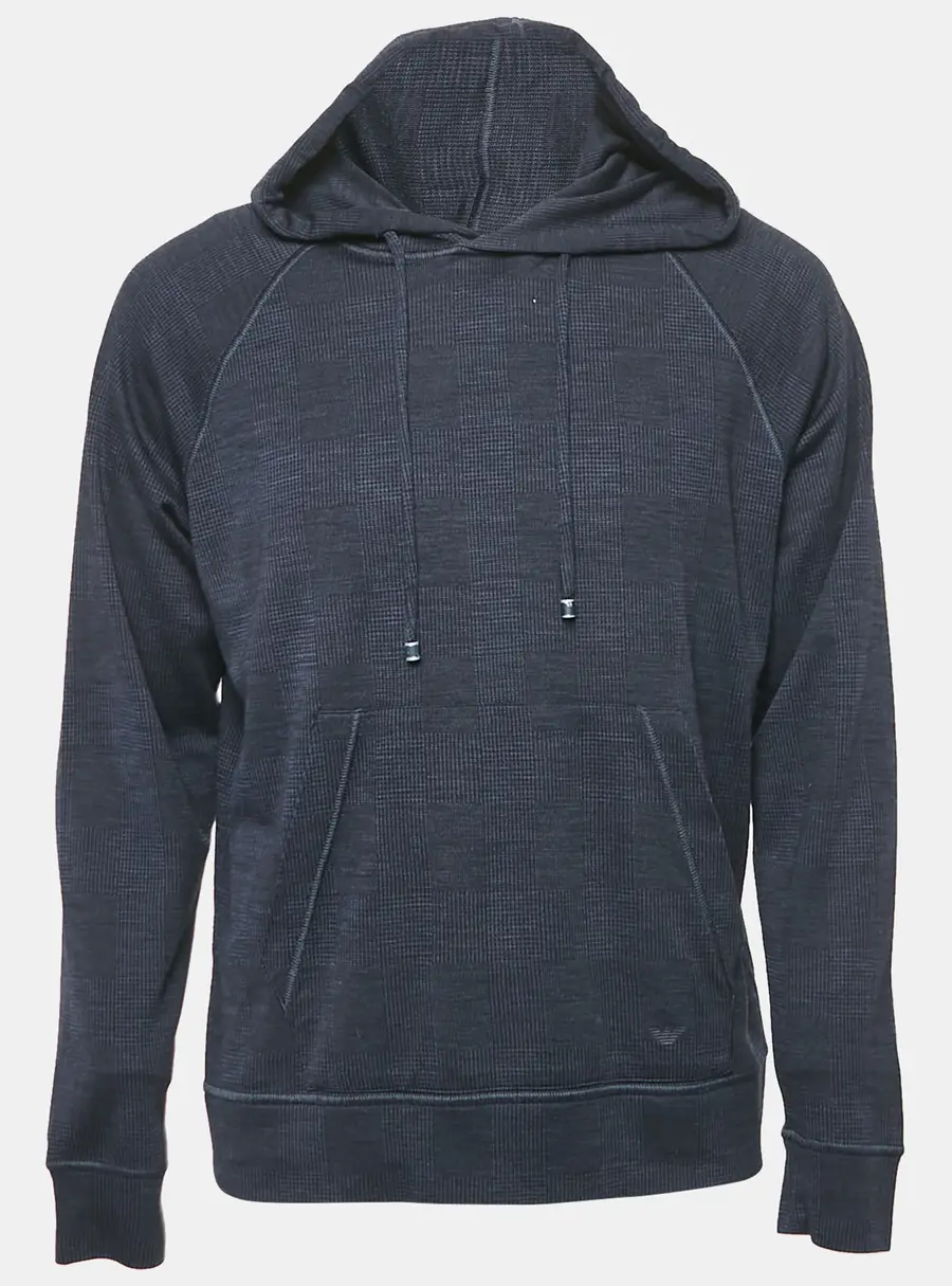 Emporio Armani Navy Blue Checks Jersey Hoodie L