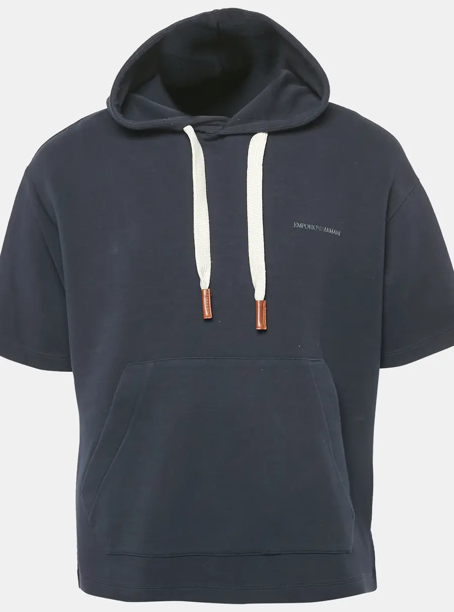Emporio Armani Navy Blue Jersey Short Sleeve Hoodie L