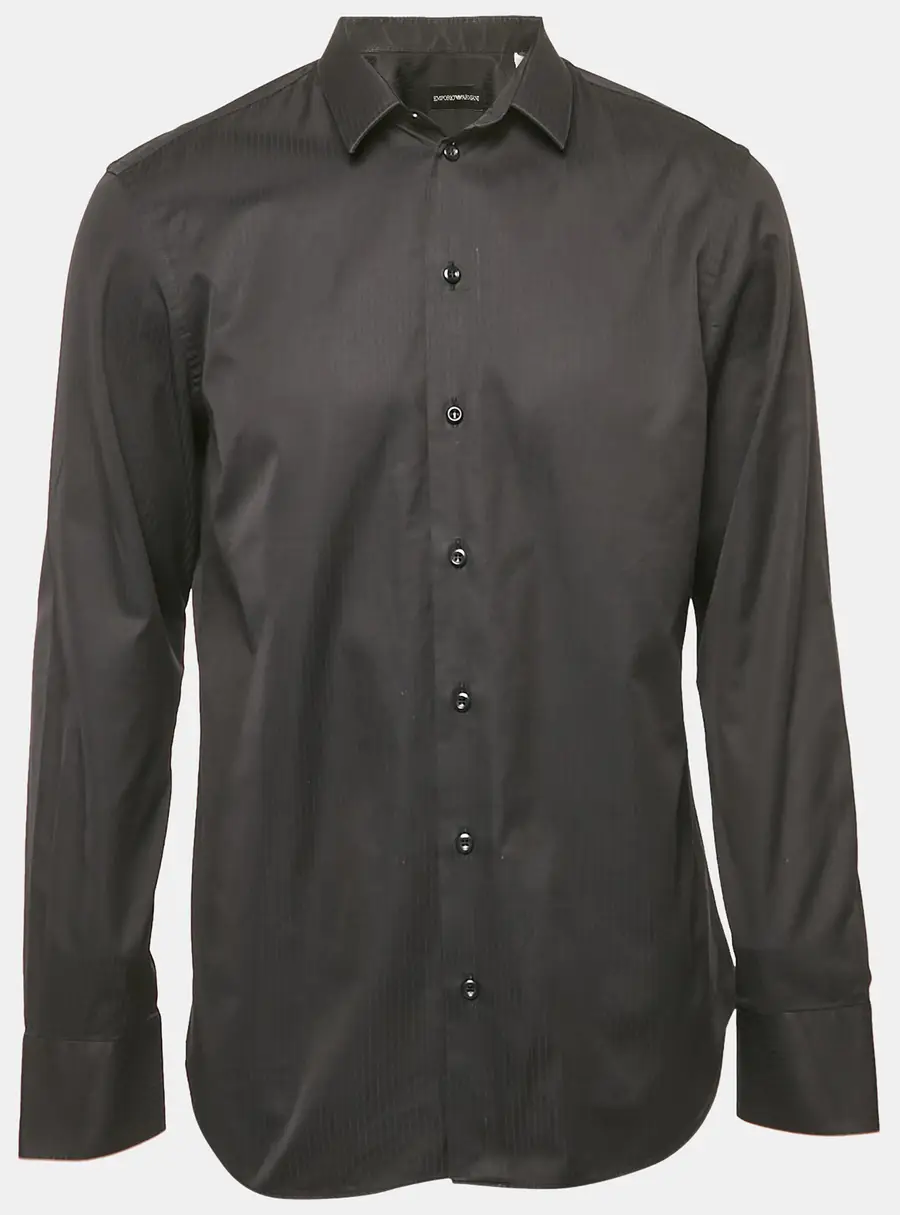 Emporio Armani Black Striped Cotton Long Sleeve Shirt XL