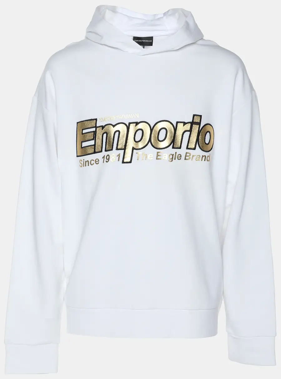 Emporio Armani White Jersey Logo Print Hoodie XXL