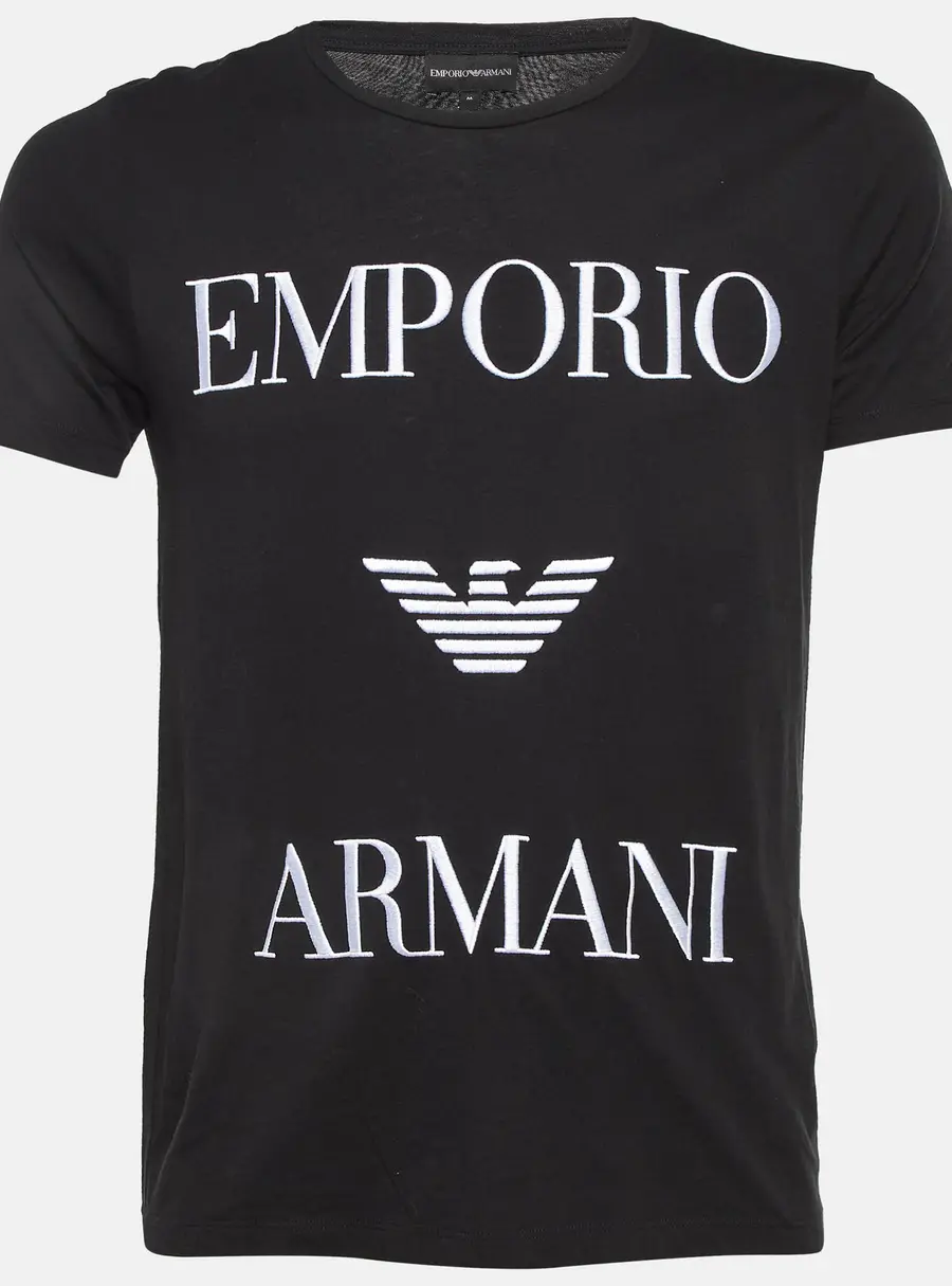 Emporio Armani Black Logo Embroidered Cotton Crew Neck T-Shirt M