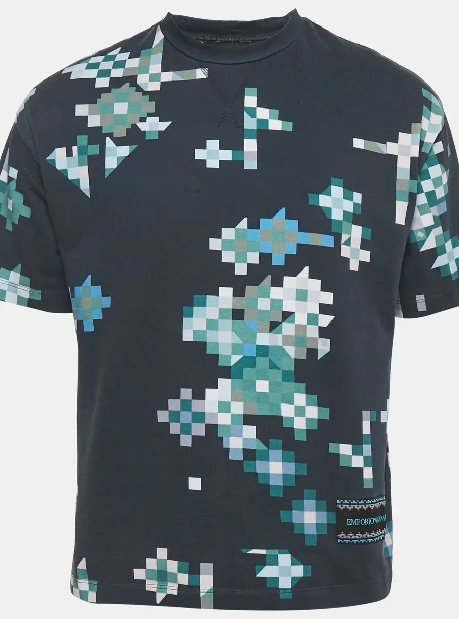 Emporio Armani Blue Geometric Print Jersey Crew Neck T-Shirt S
