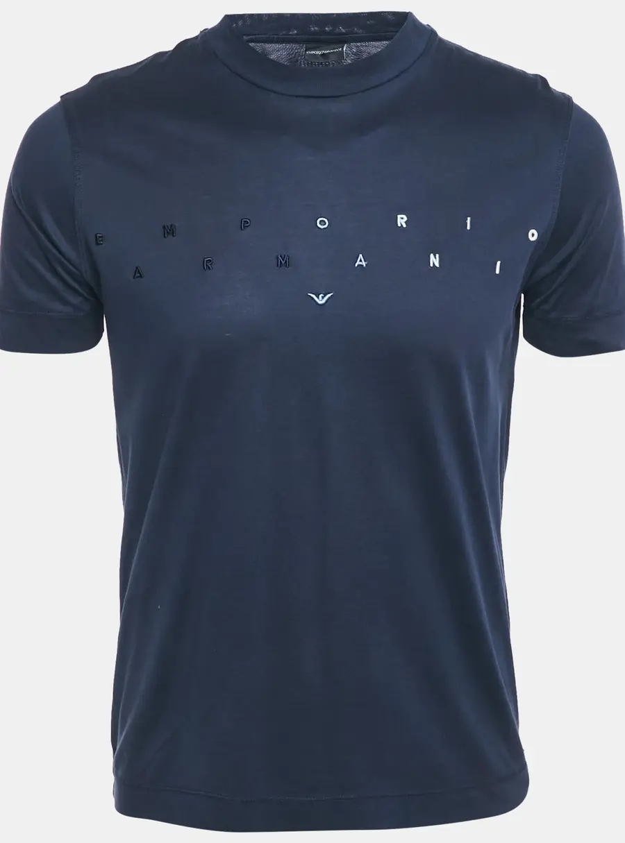Emporio Armani Navy Blue Logo Embroidered Cotton Crewneck T-Shirt S