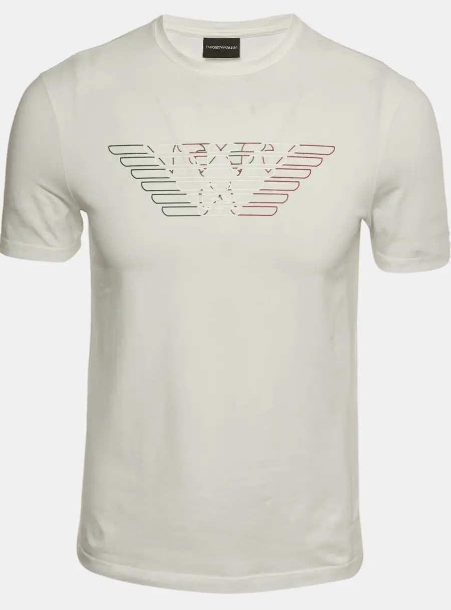 Emporio Armani White Logo Print Cotton Crewneck T-Shirt S