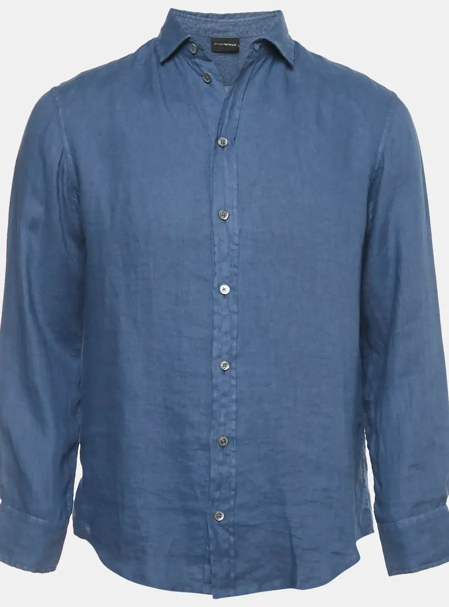 Emporio Armani Blue Linen Full Sleeve Shirt S