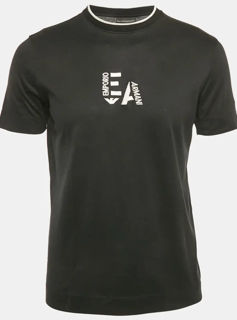 Emporio Armani Black Embroidered Logo Cotton Crewneck T-shirt S