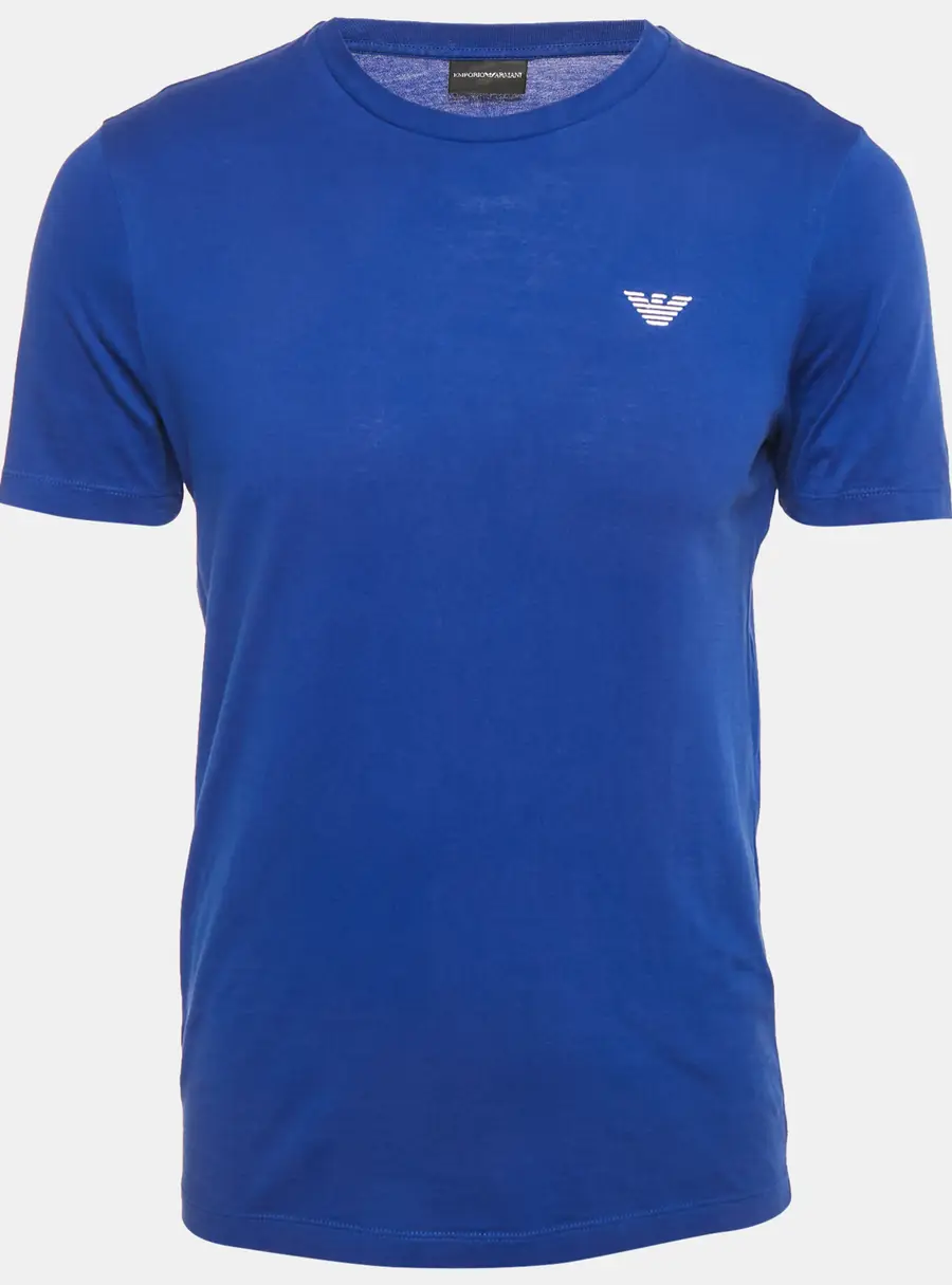 Emporio Armani Blue Logo Embroidered Jersey Crewneck T-Shirt S