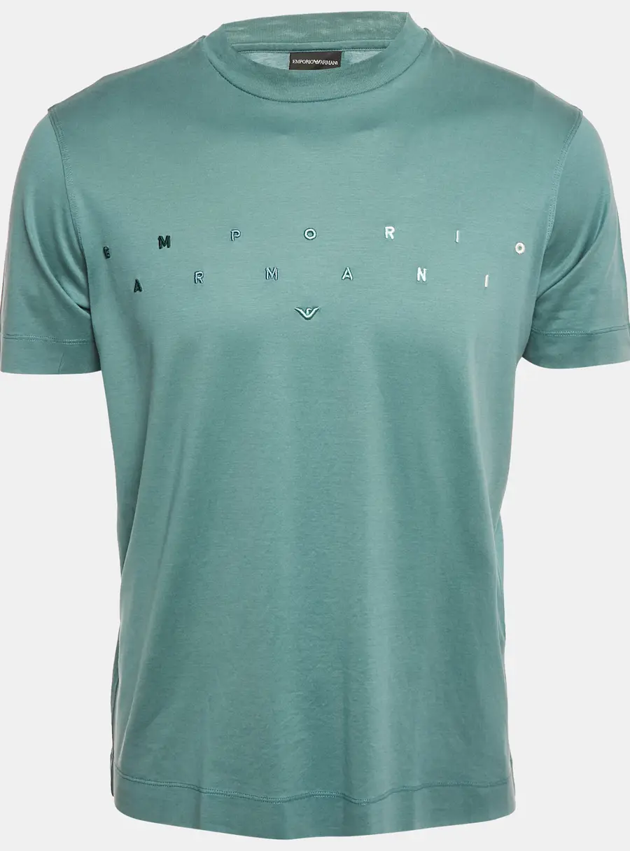 Emporio Armani Blue Logo Embroidered Jersey T-Shirt S