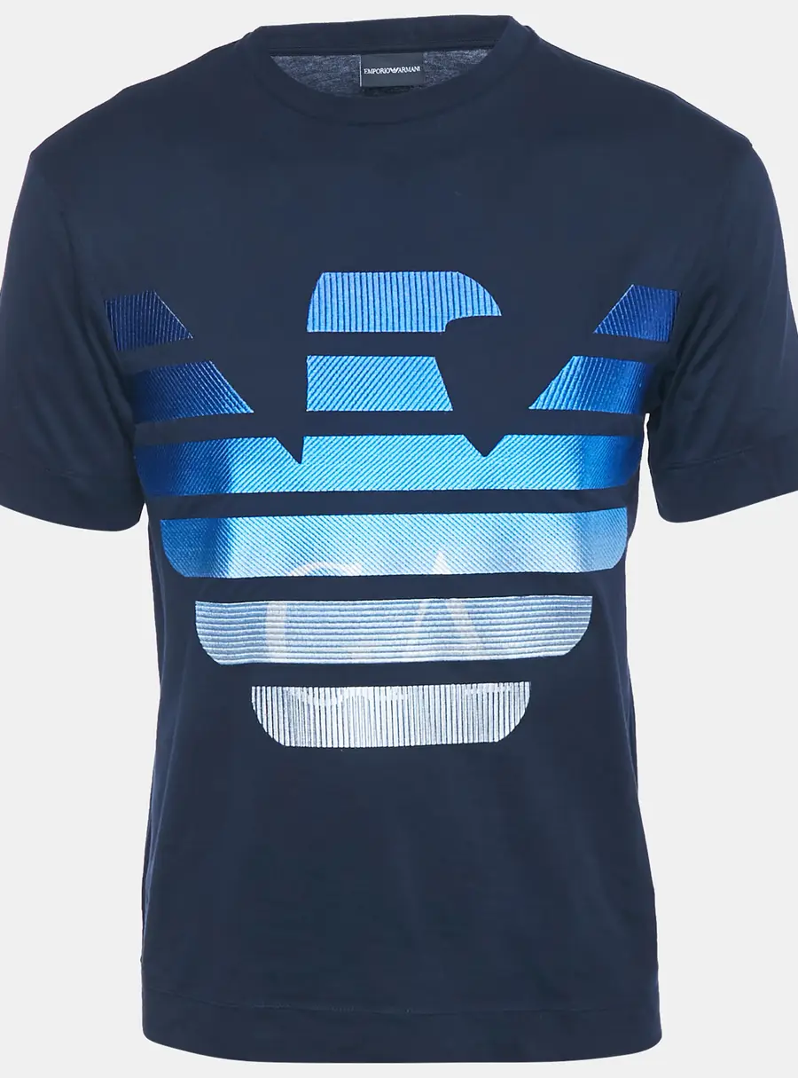 Emporio Armani Navy Blue Logo Embroidery Cotton Crew Neck T-Shirt S