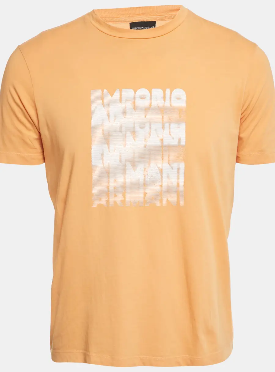 Emporio Armani Light Orange Logo Print Cotton T-Shirt S