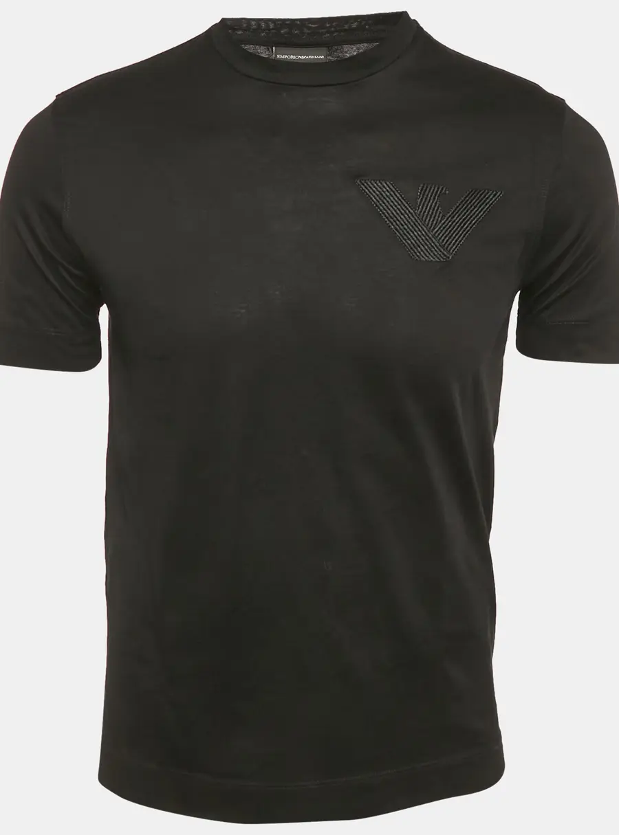 Emporio Armani Black Logo Embroidered Jersey T-Shirt S