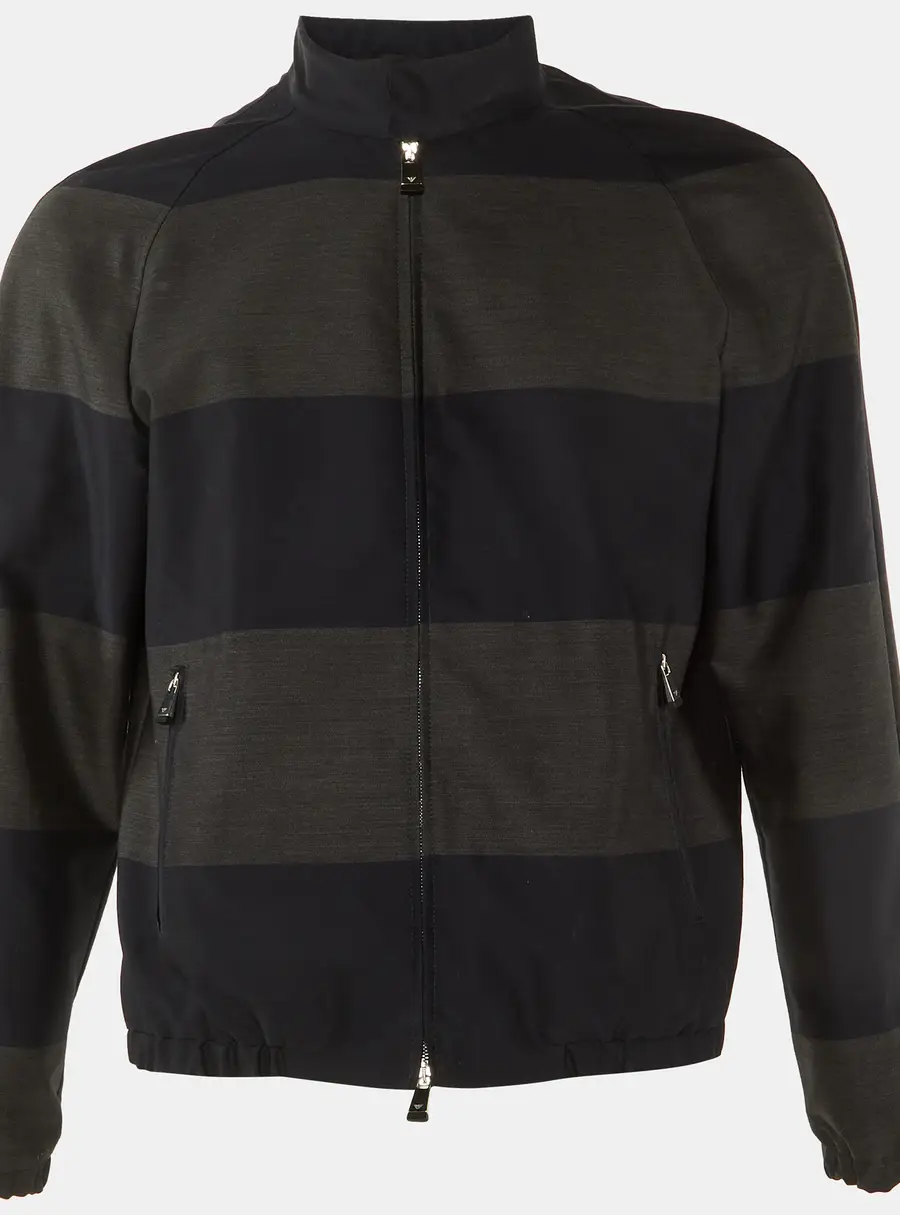 Emporio Armani Black Striped Wool & Cotton Zip Up Jacket L