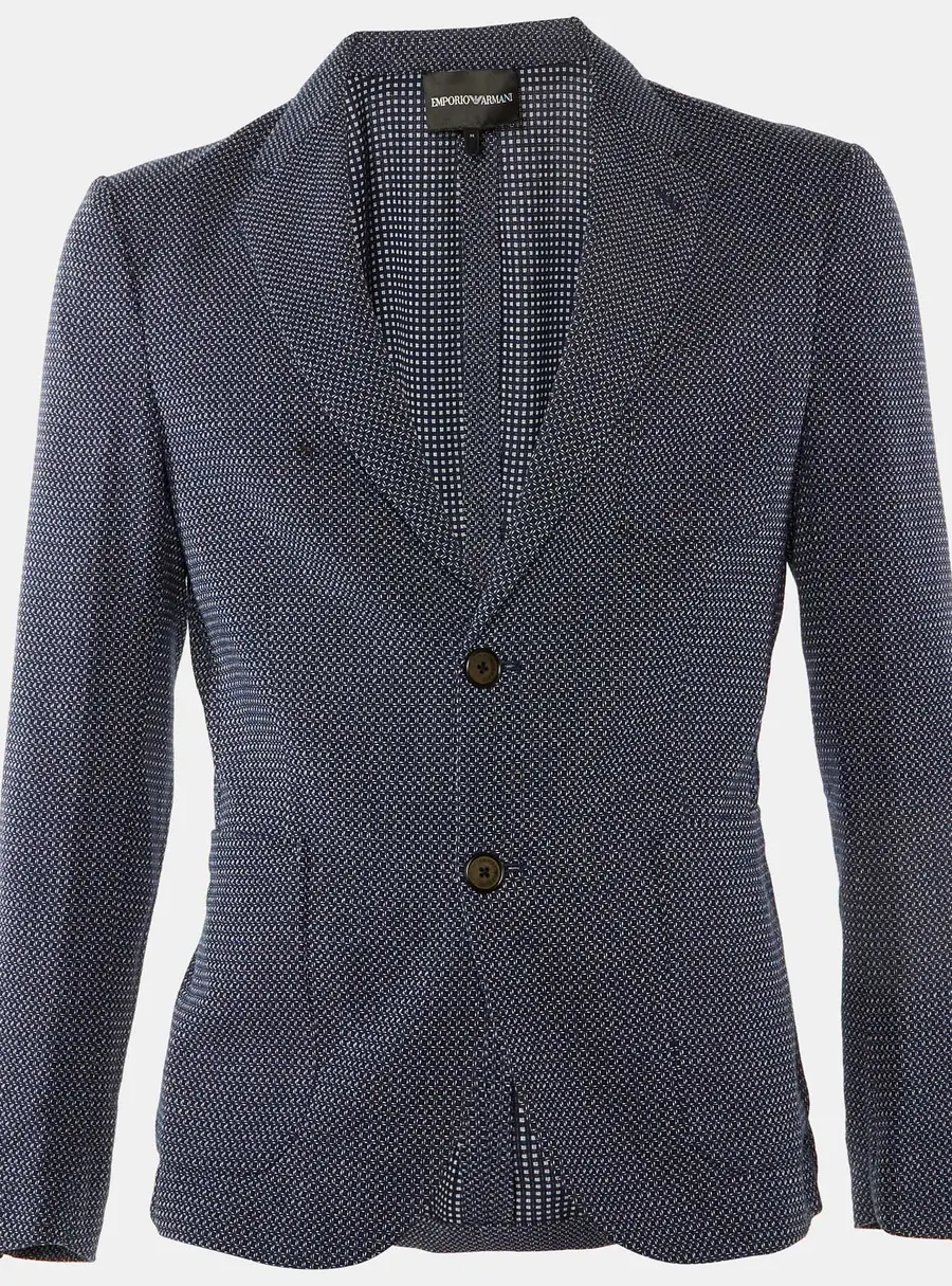 Emporio Armani Navy Blue Square Pattern Cotton Button Front Jacket M