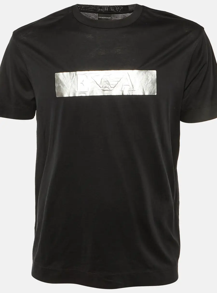 Emporio Armani Black Foil Logo Detail Knit T-Shirt L