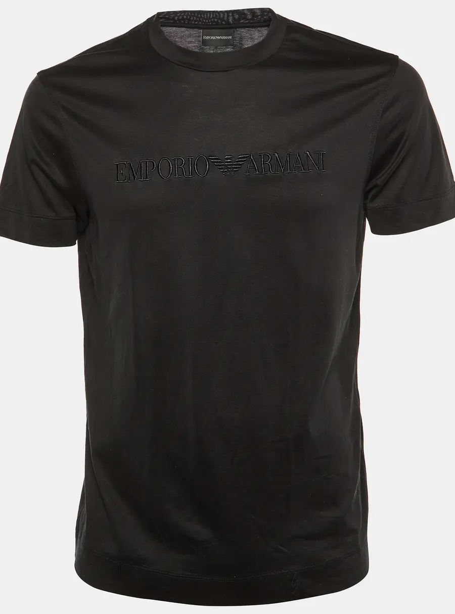 Emporio Armani Black Logo Embroidered Jersey Crew Neck T-Shirt L