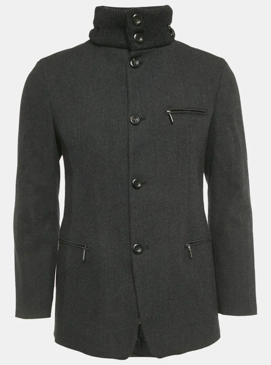 Emporio Armani Grey Wool & Cotton Concealed Hood Coat M