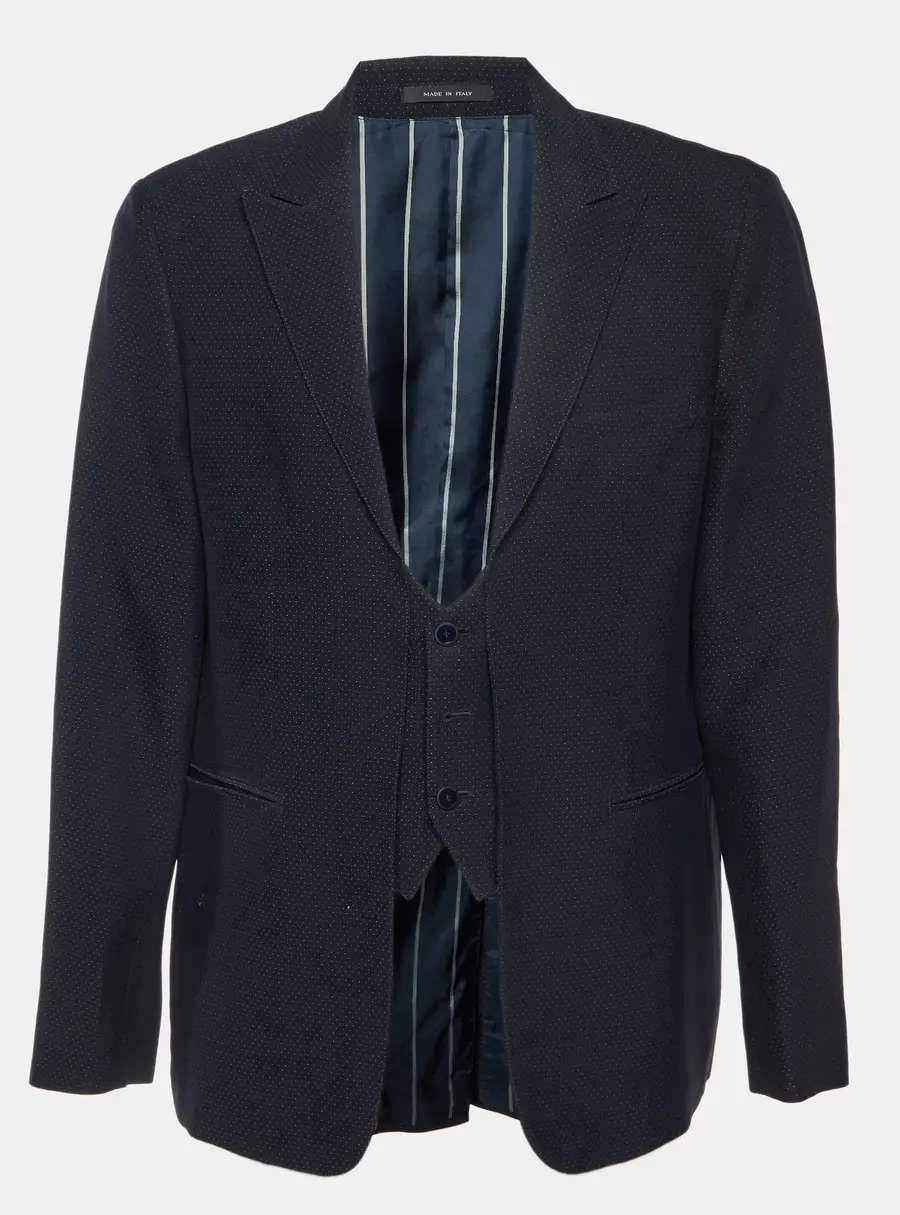 Emporio Armani Navy Blue Dotted Wool Vest Detail Blazer XXL