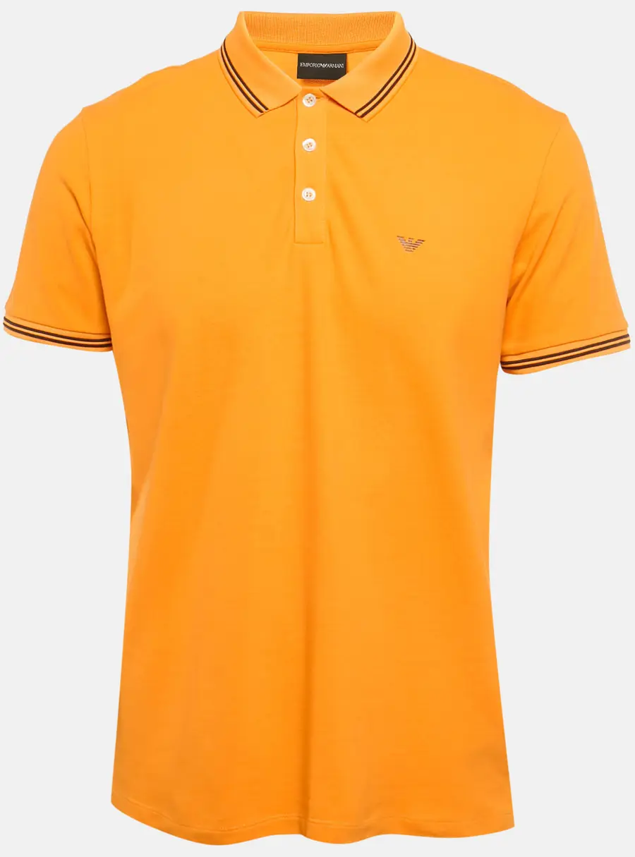 Emporio Armani Orange Logo Print Pique Polo T-Shirt L