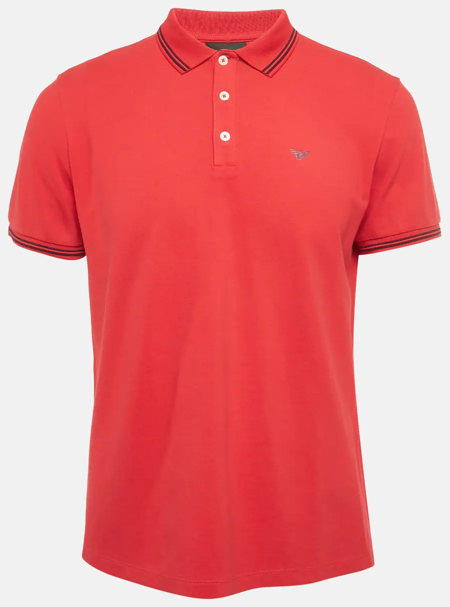 Emporio Armani Red Logo Print Pique Polo T-Shirt L