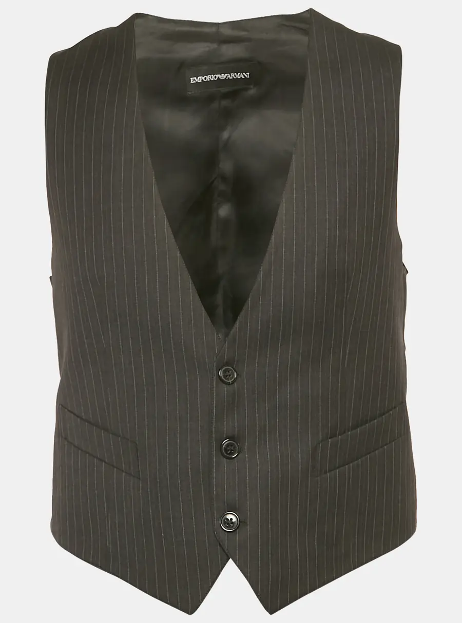 Emporio Armani Grey Pinstriped Wool Vest L
