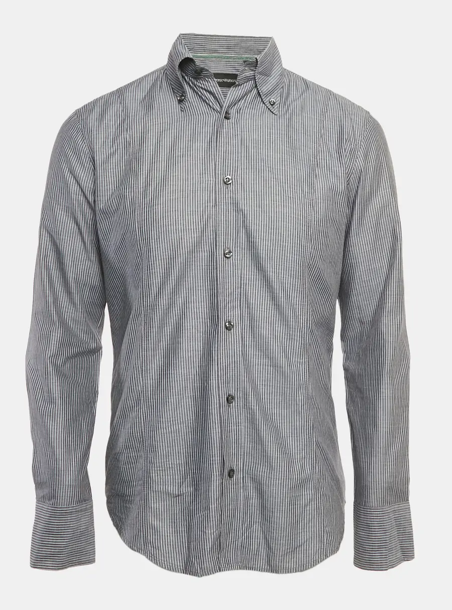 Emporio Armani Dark Grey Striped Cotton Button Front Shirt S