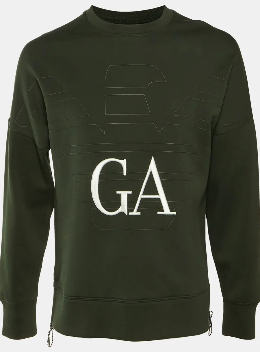 Emporio Armani Green Jersey Logo Embroidered Sweatshirt S