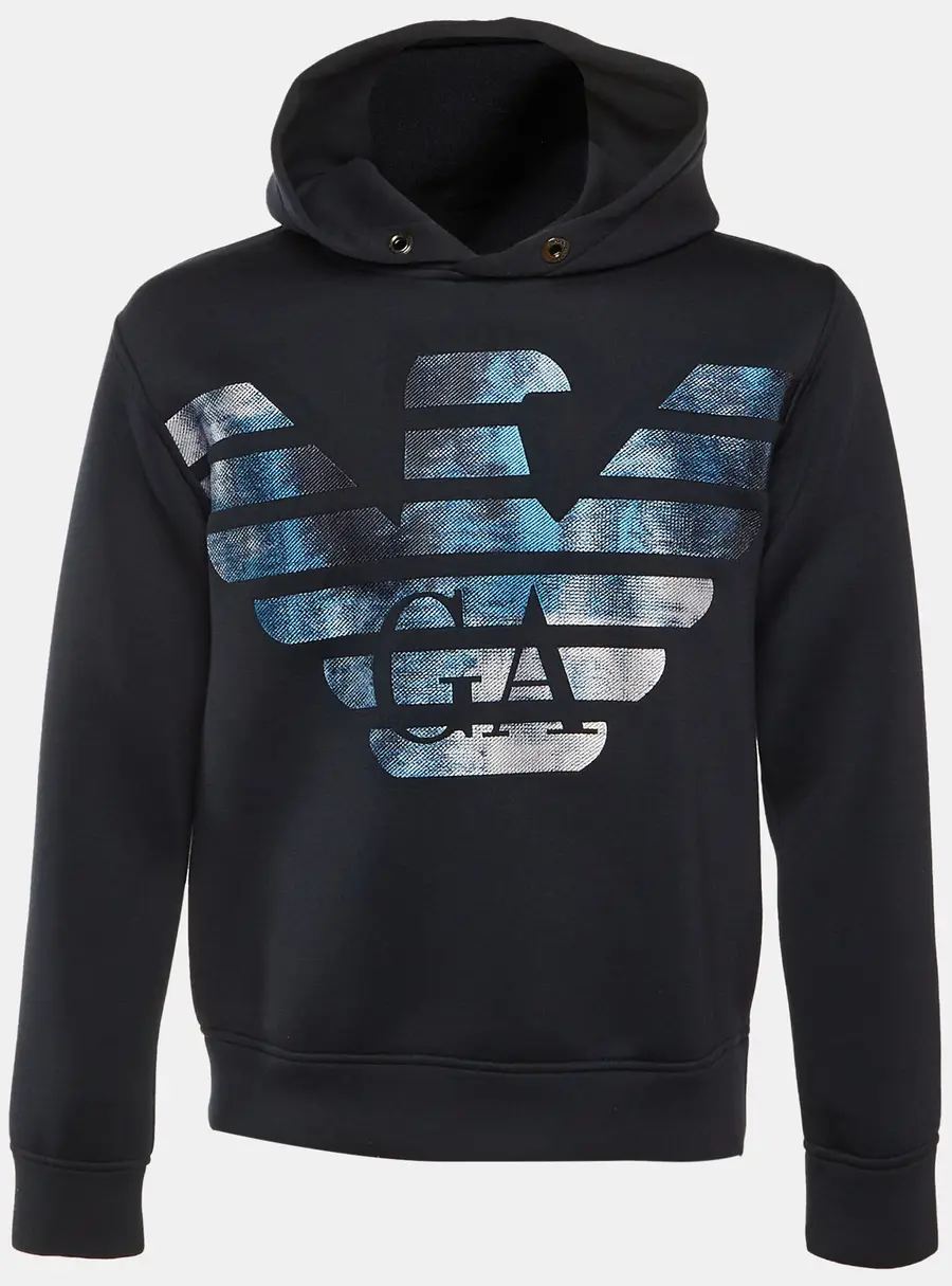 Emporio Armani Midnight Blue Jersey Logo Embroidered Hoodie S