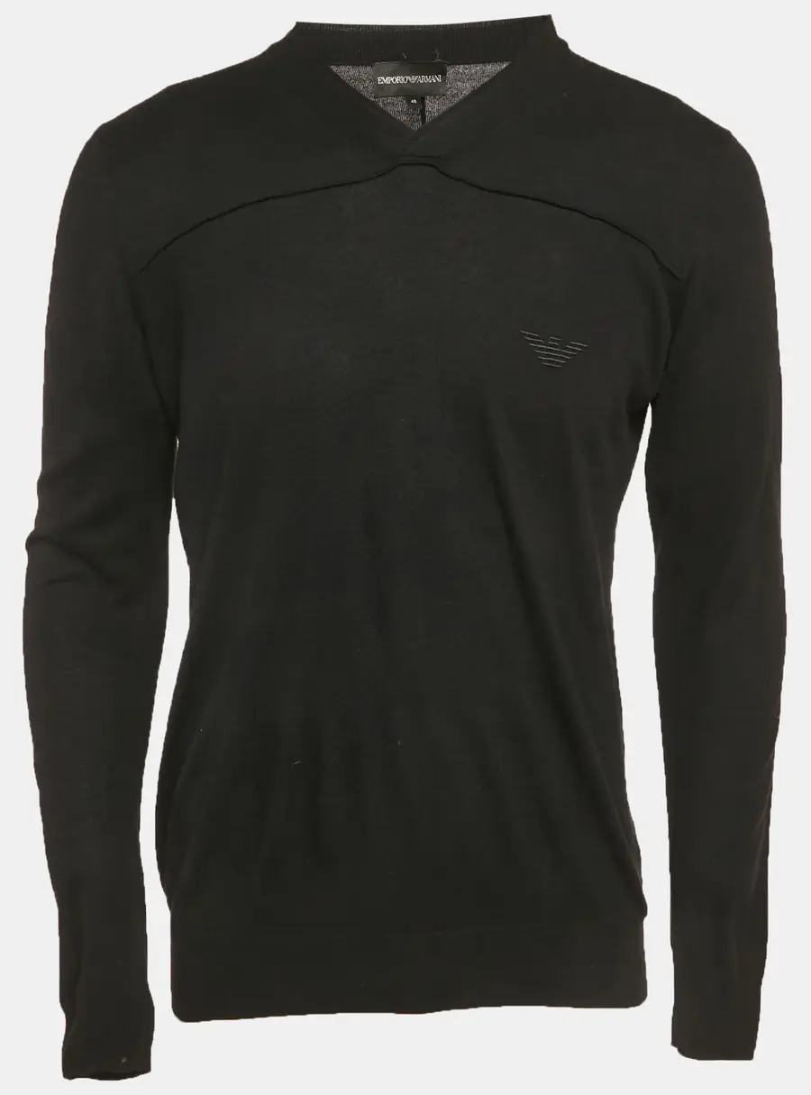 Emporio Armani Black Knit V-Neck Sweater M