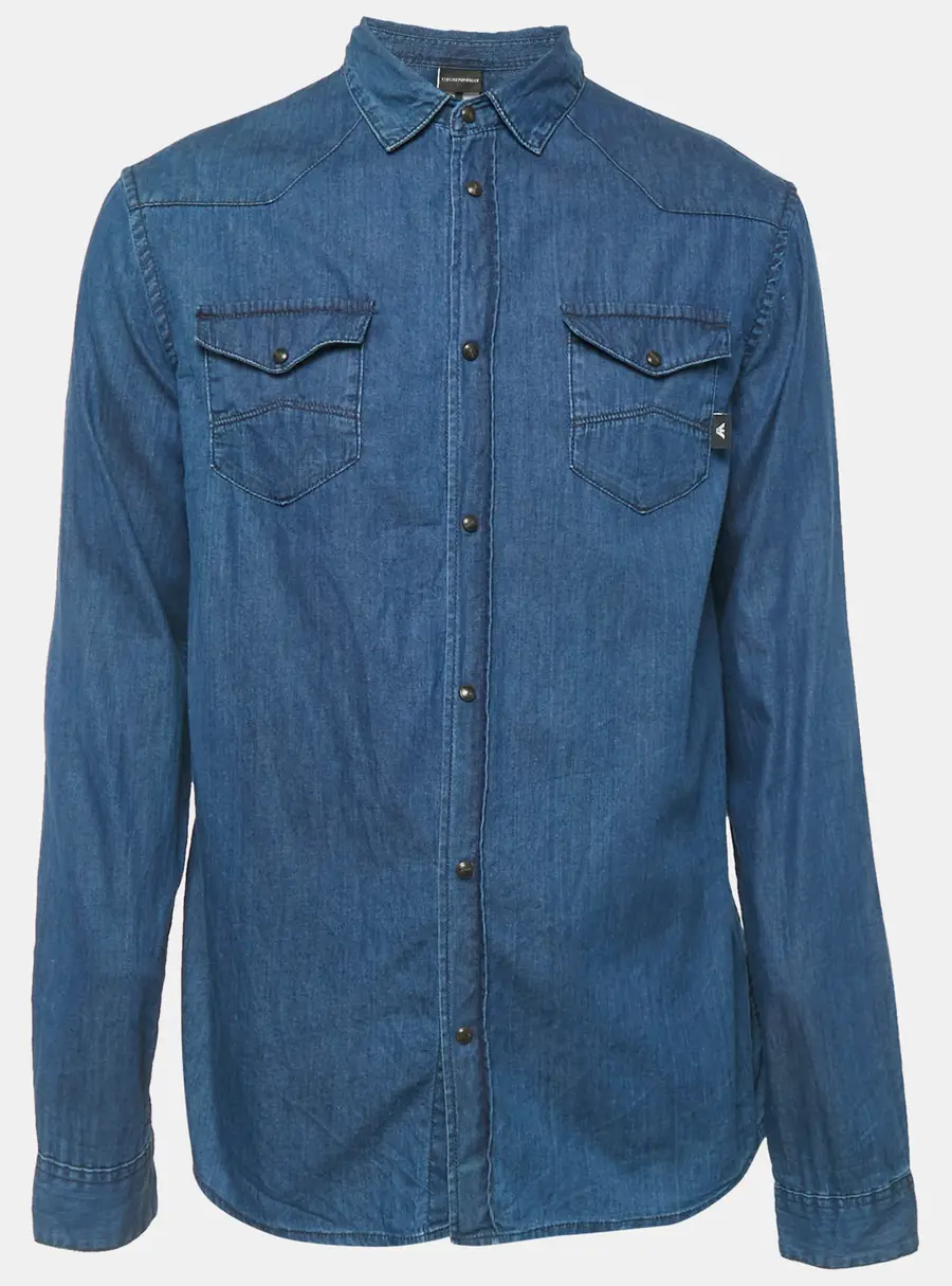 Emporio Armani Blue Chambray Long Sleeve Shirt XL