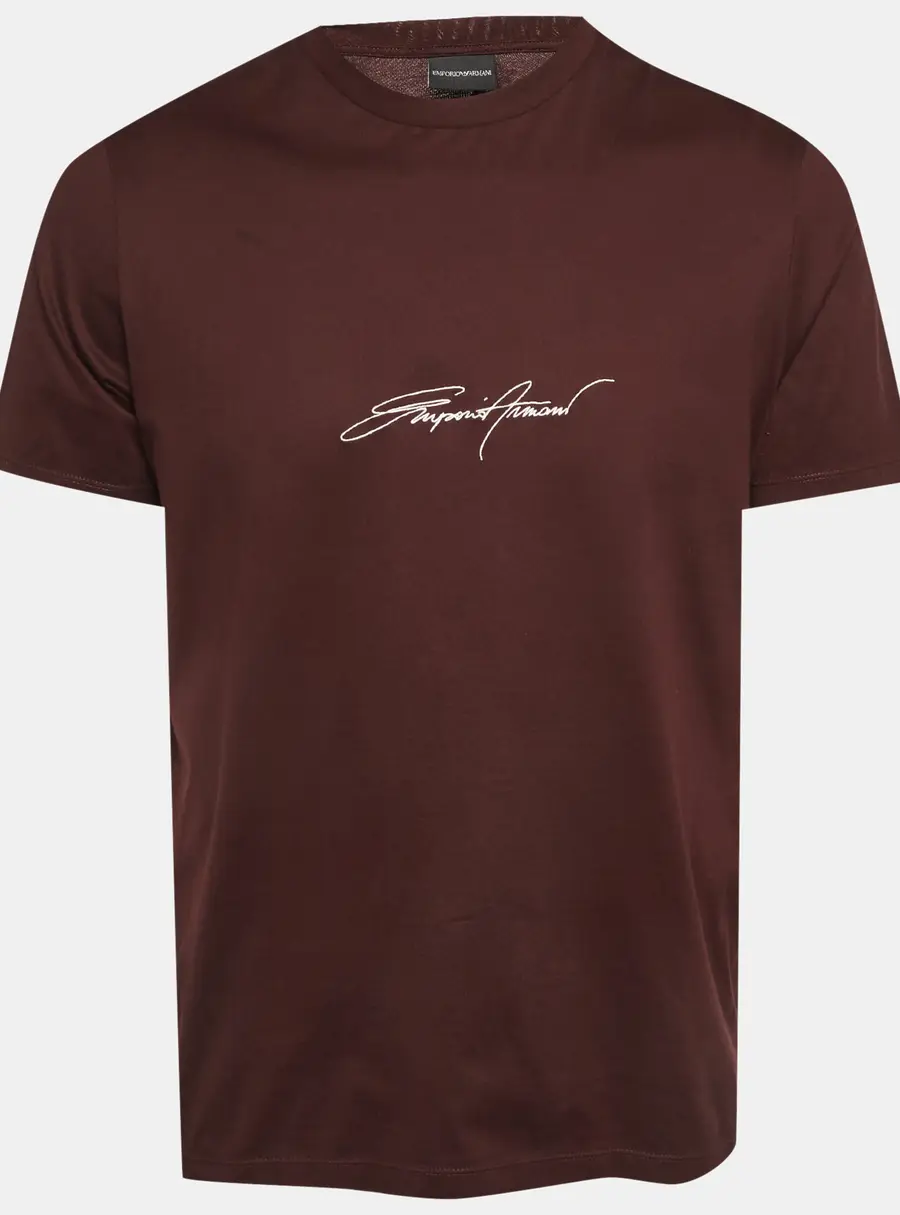 Emporio Armani Burgundy Logo Embroidered Jersey T-Shirt XL
