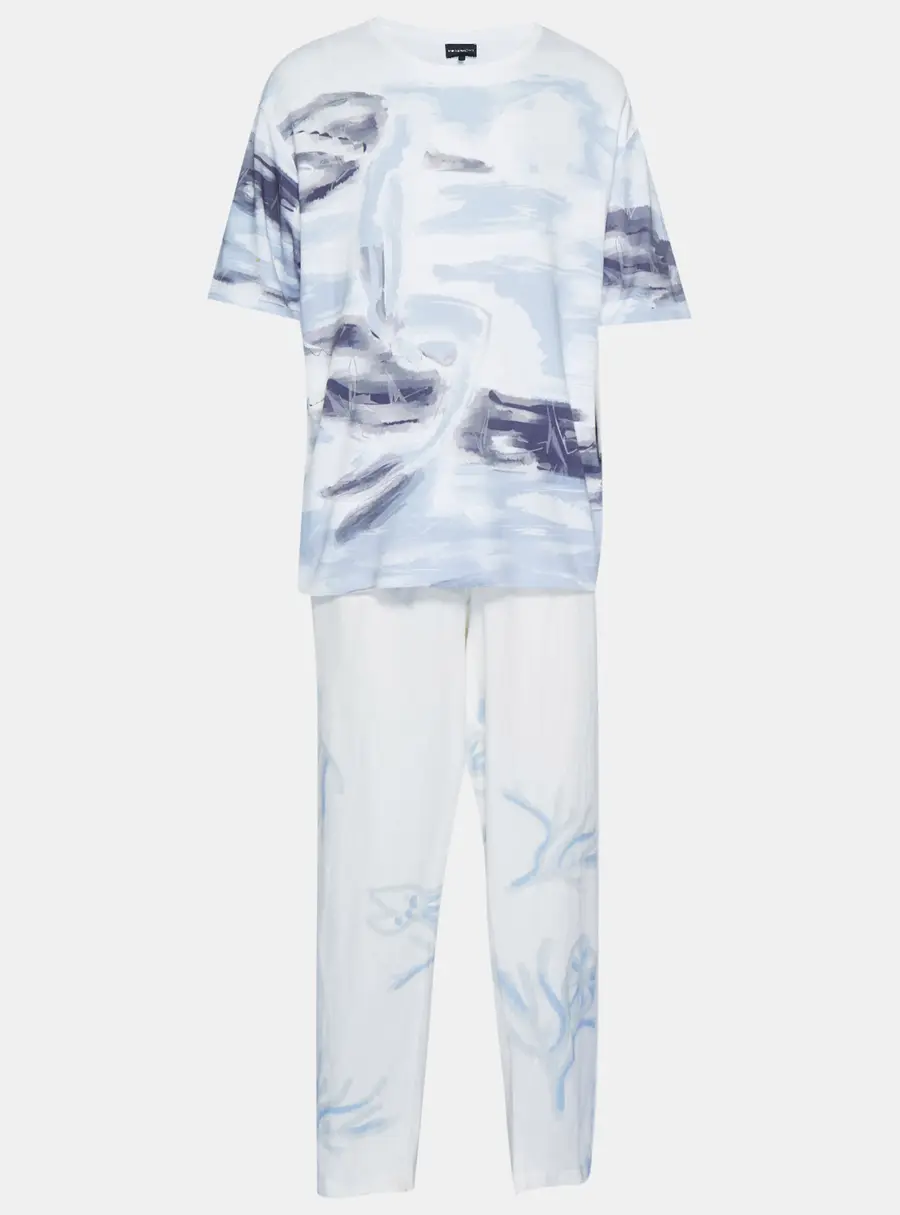 Emporio Armani Blue/White Printed Jersey and Cotton Set XL