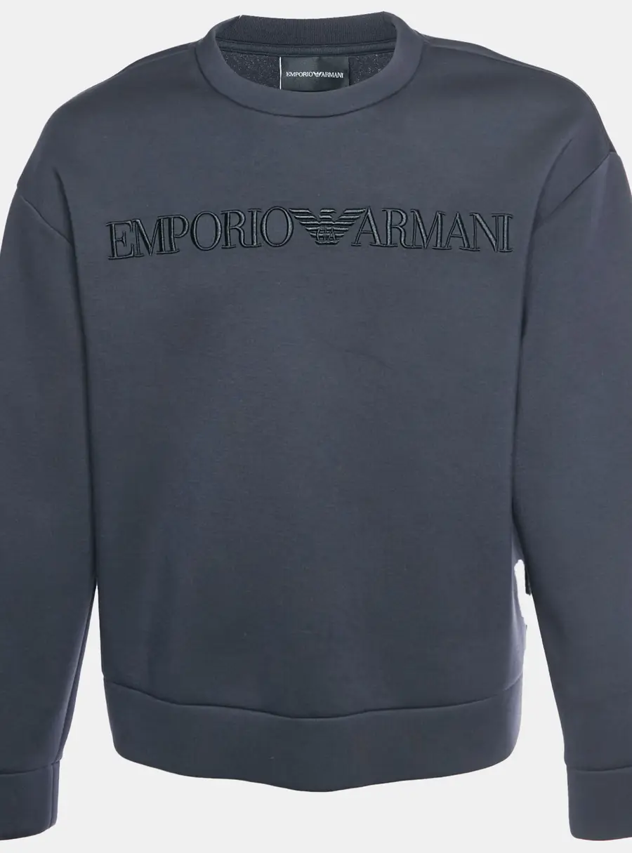 Emporio Armani Navy Blue Logo Embroidered Knit Sweatshirt L