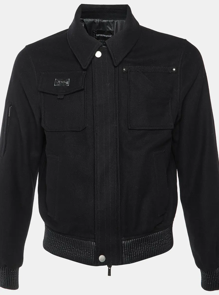 Emporio Armani Black Wool & Angora Zip Up Bomber Jacket S
