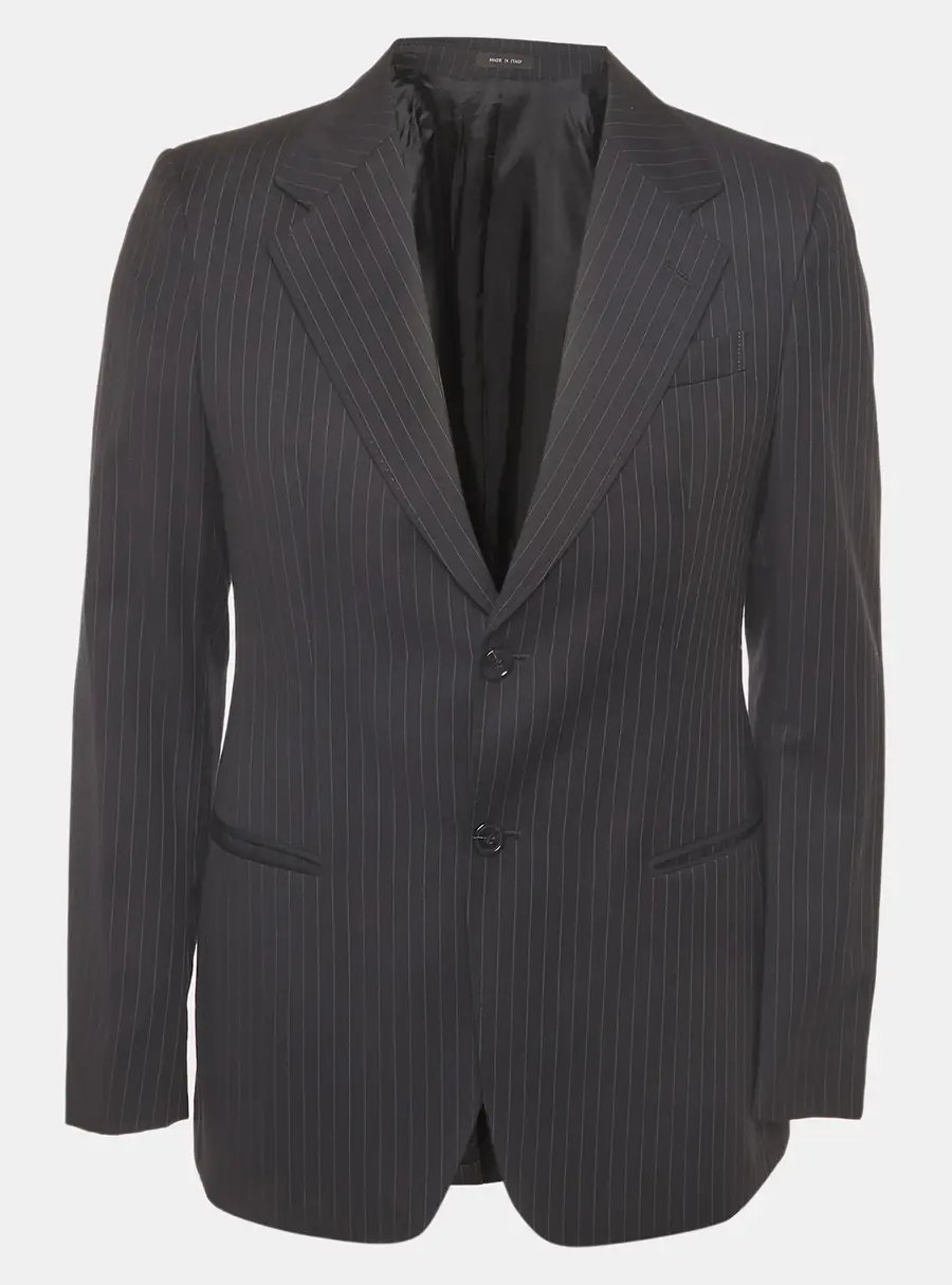 Emporio Armani Black Pin Stripe Wool Jacket L