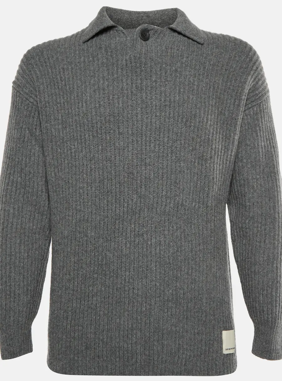 Emporio Armani Grey Wool Fisherman&rsquo;s Rib Jumper S