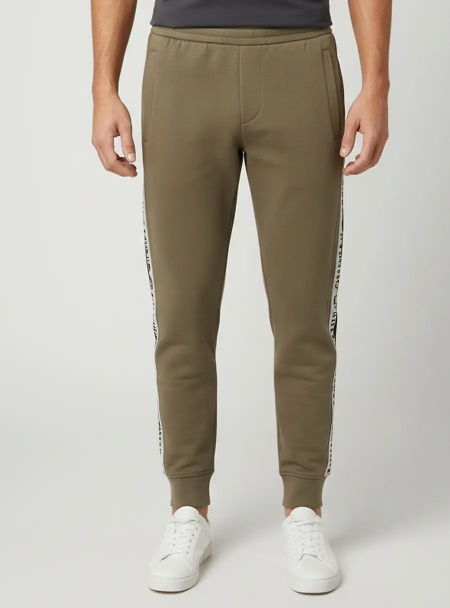 Emporio Armani Beige Logo Striped Double Jersey Sweatpants S