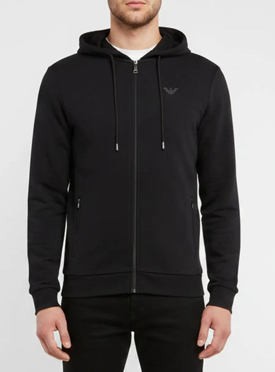 Emporio Armani Black Jersey Zip Up Hoodie Jacket S