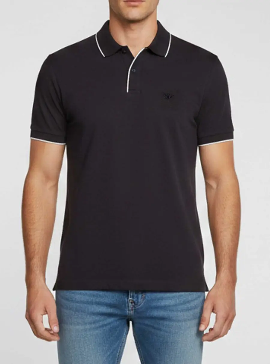 Emporio Armani Black Pique Cotton Short Sleeve Polo T-Shirt M