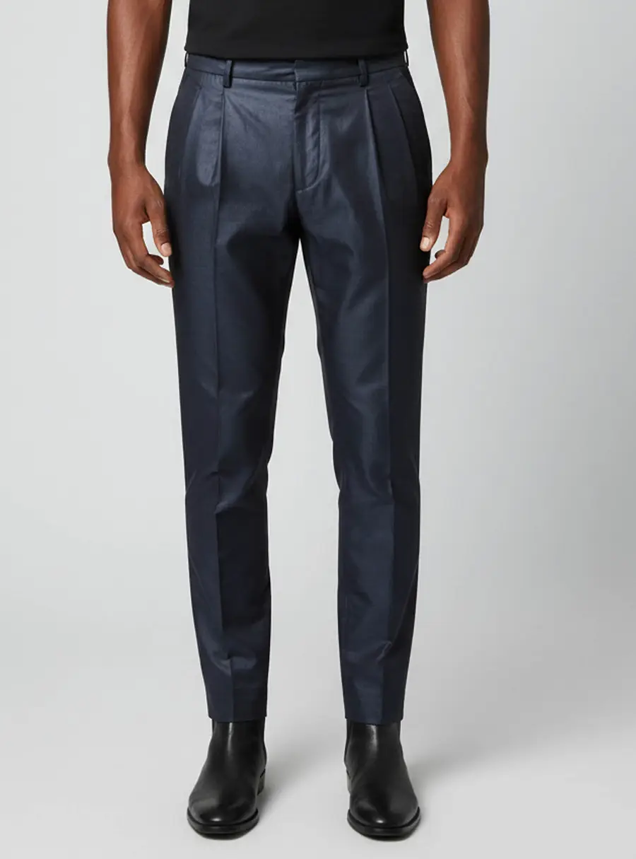 Emporio Armani Navy Blue Silk Pleated Straight Fit Trousers L
