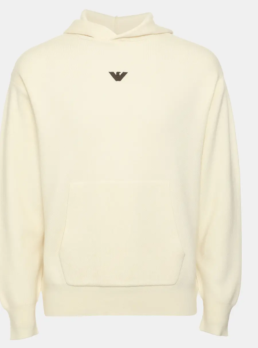 Emporio Armani Cream Eagle Logo Embroidered Hoodie S