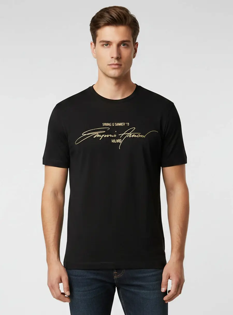 Emporio Armani Black/Gold Logo Signature Jersey T-Shirt L