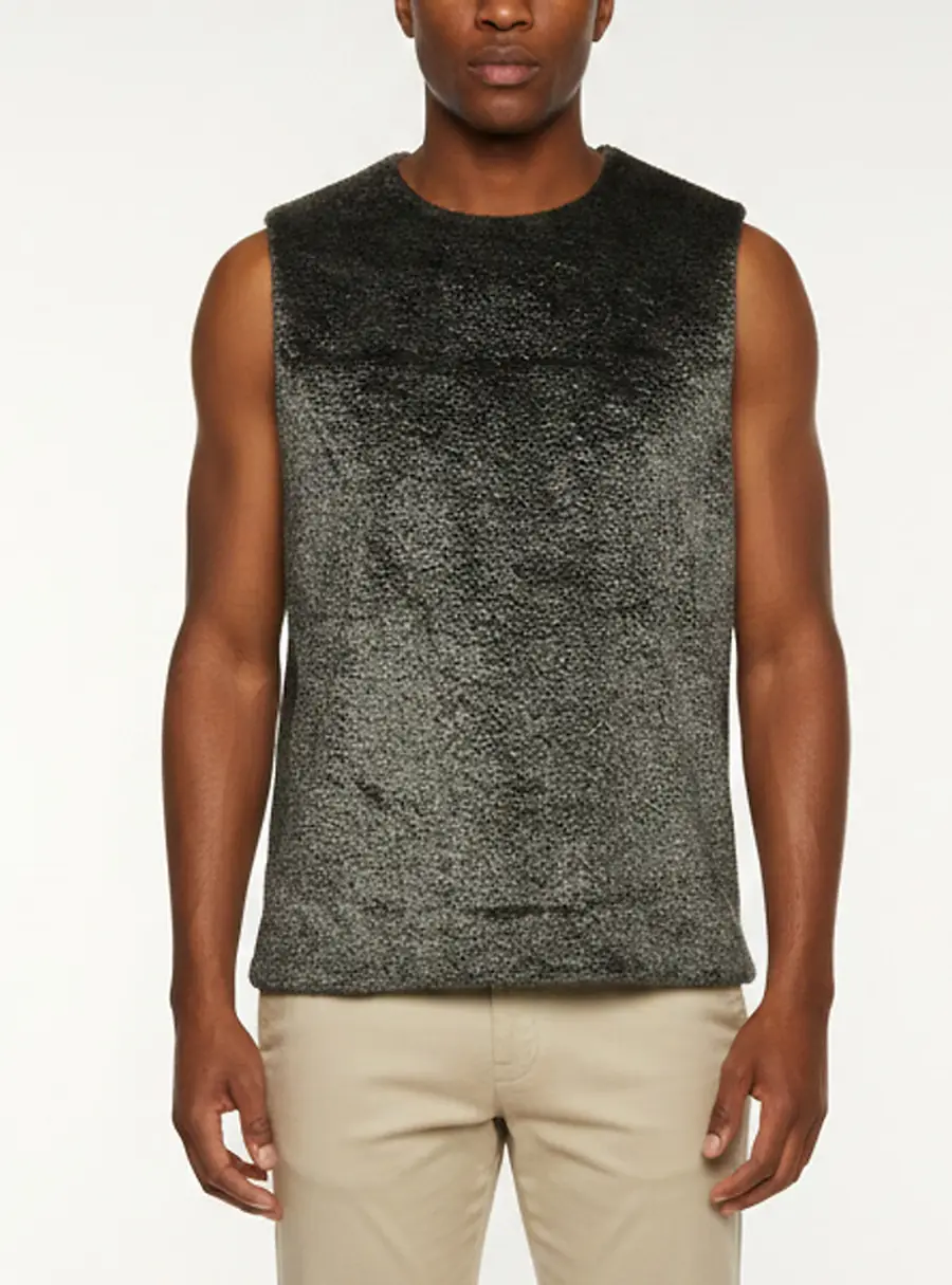 Emporio Armani Charcoal Grey Knit and Faux Shearling Plushed Vest L